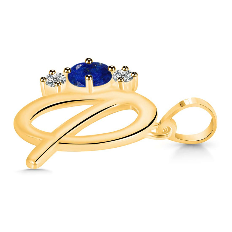 Lapis & White Topaz Alphabet Q Pendant LLP-RDA-69.