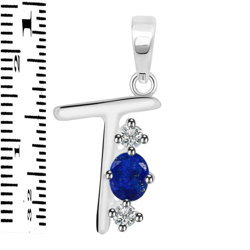 Lapis & White Topaz Alphabet T Pendant LLP-RDA-72.