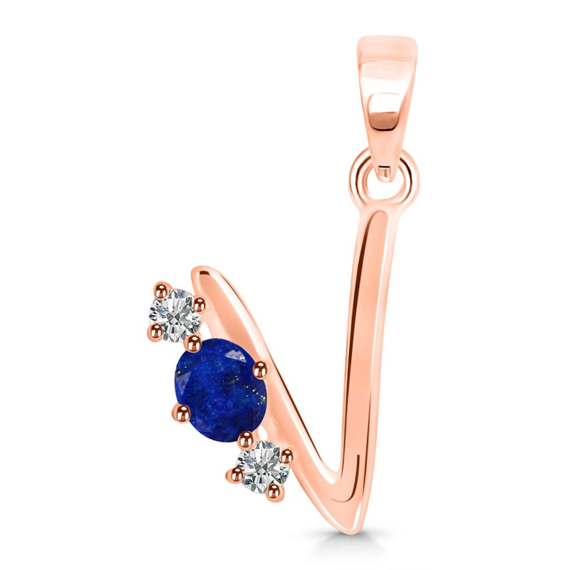 Lapis & White Topaz Alphabet V Pendant LLP-RDA-74.