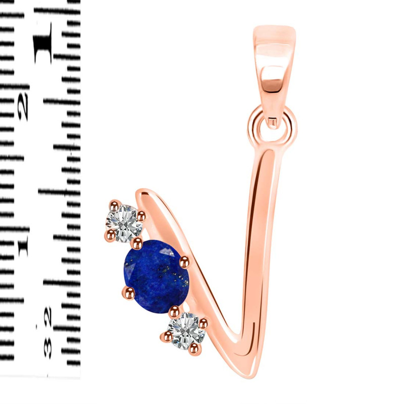 Lapis & White Topaz Alphabet V Pendant LLP-RDA-74.