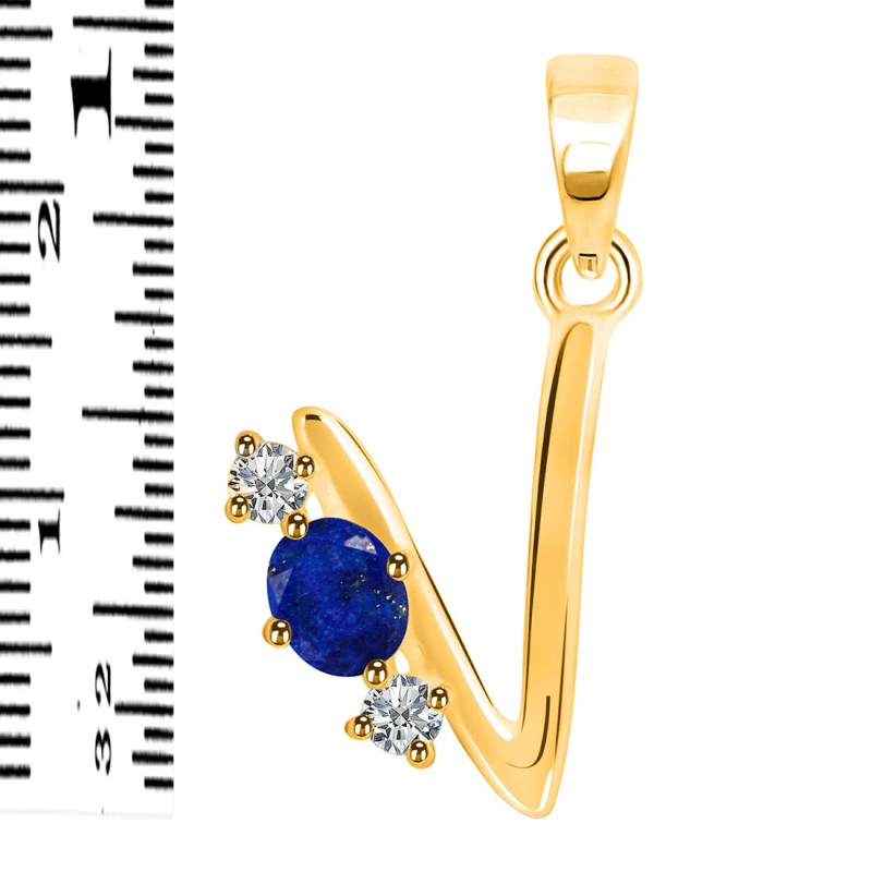 Lapis & White Topaz Alphabet V Pendant LLP-RDA-74.