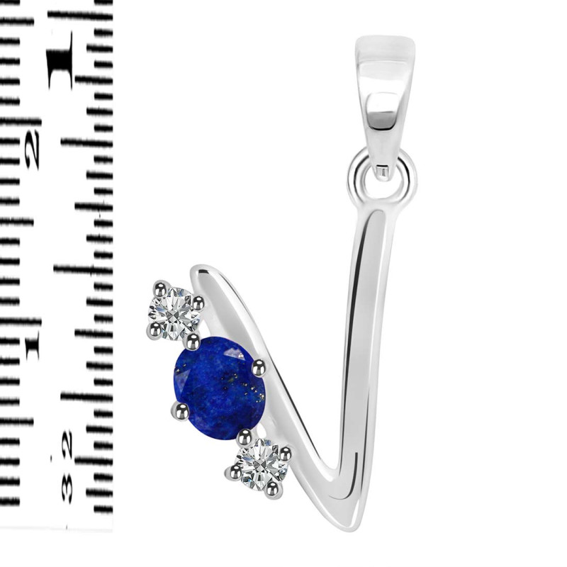 Lapis & White Topaz Alphabet V Pendant LLP-RDA-74.