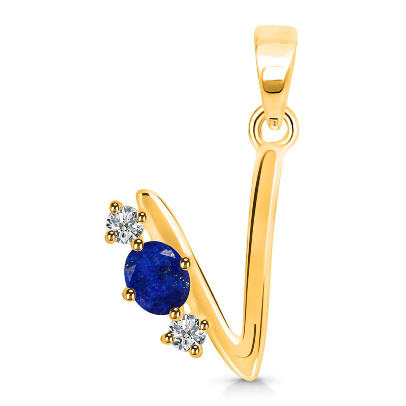 Lapis & White Topaz Alphabet V Pendant LLP-RDA-74.