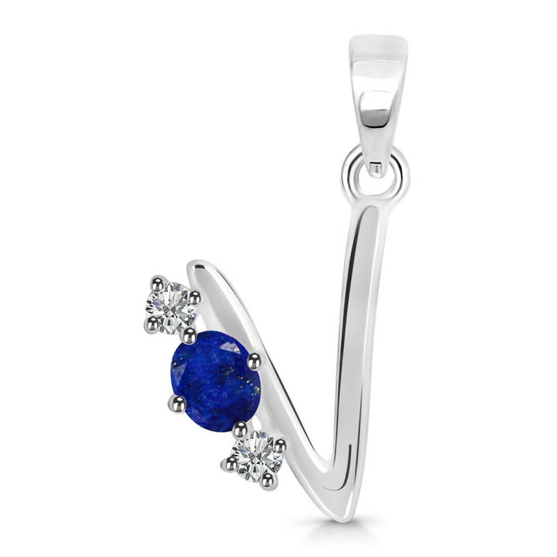 Lapis & White Topaz Alphabet V Pendant LLP-RDA-74.