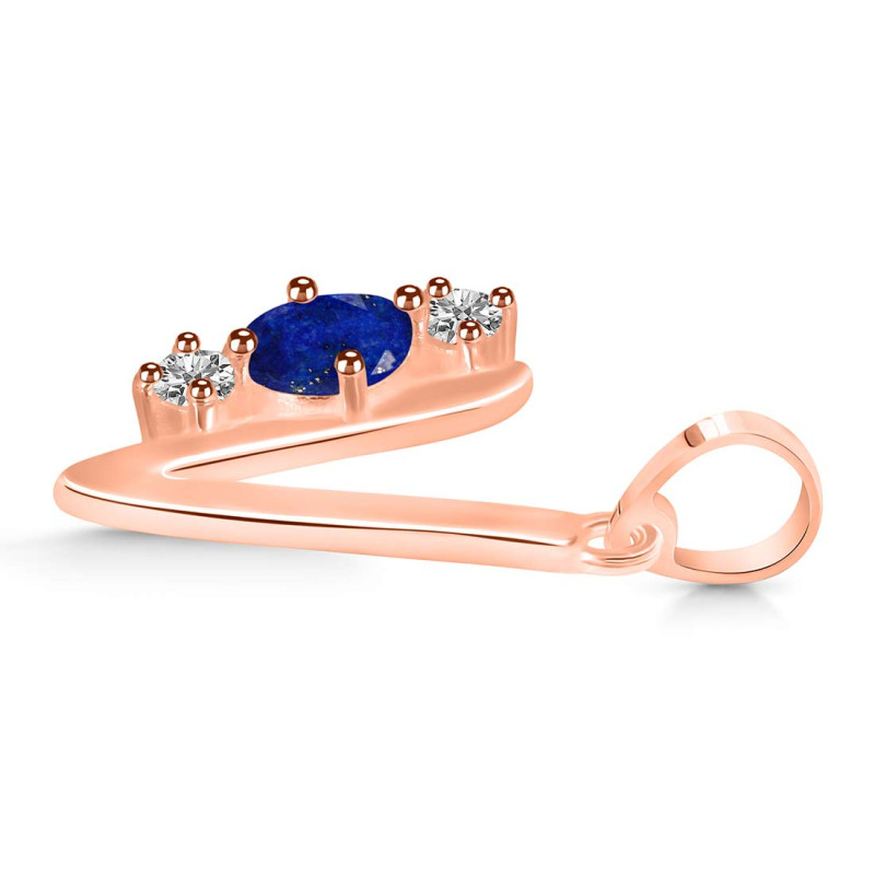 Lapis & White Topaz Alphabet V Pendant LLP-RDA-74.