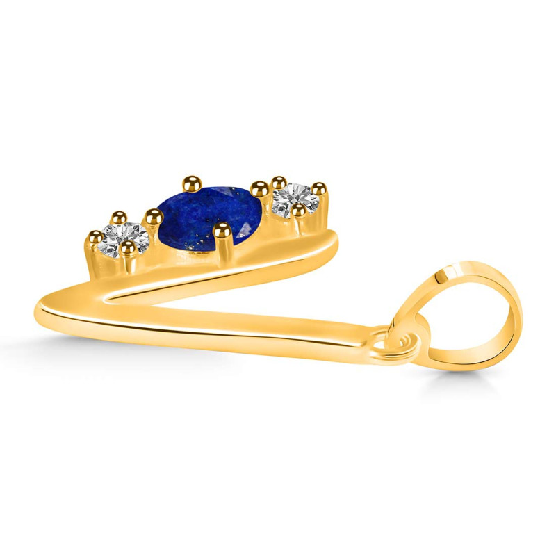 Lapis & White Topaz Alphabet V Pendant LLP-RDA-74.