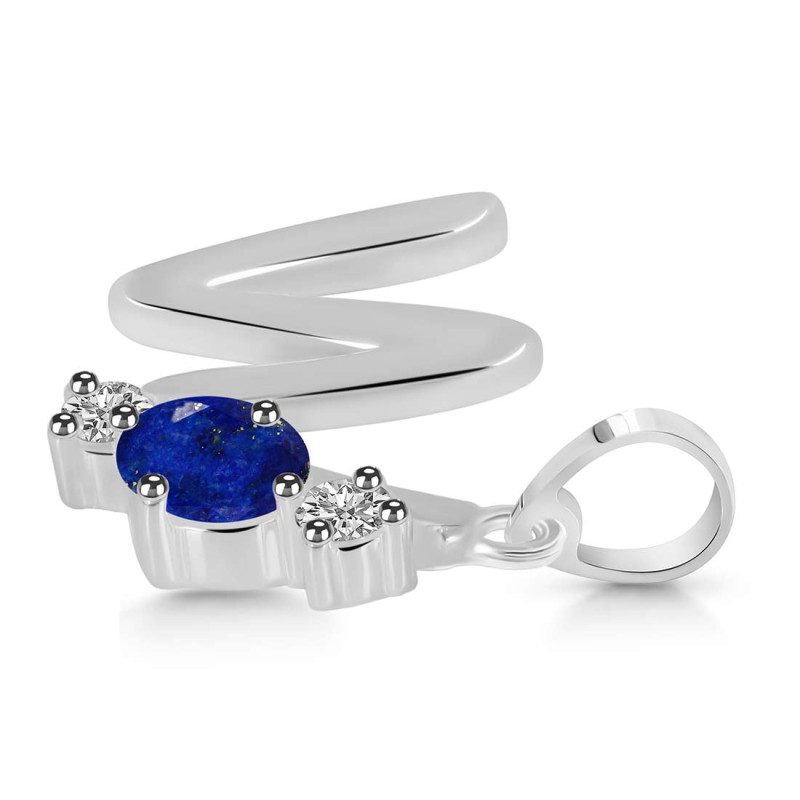 Lapis & White Topaz Alphabet W Pendant