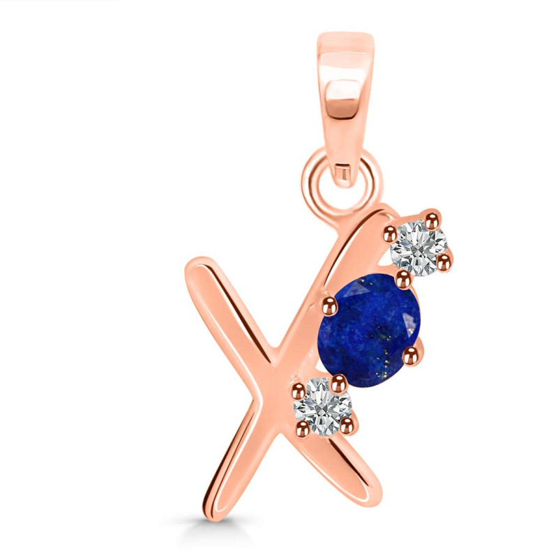 Lapis & White Topaz Alphabet X Pendant LLP-RDA-76.