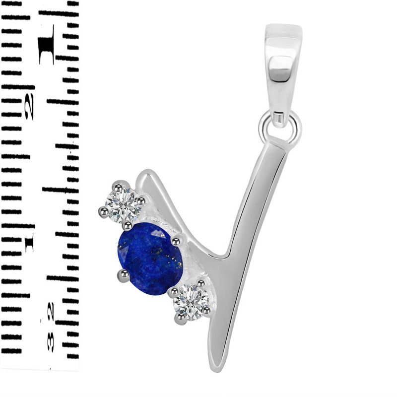 Lapis & White Topaz Alphabet Y Pendant LLP-RDA-77.