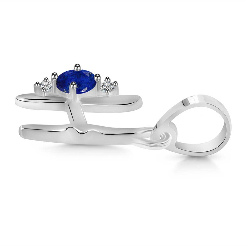 Lapis & White Topaz Alphabet H Pendant
