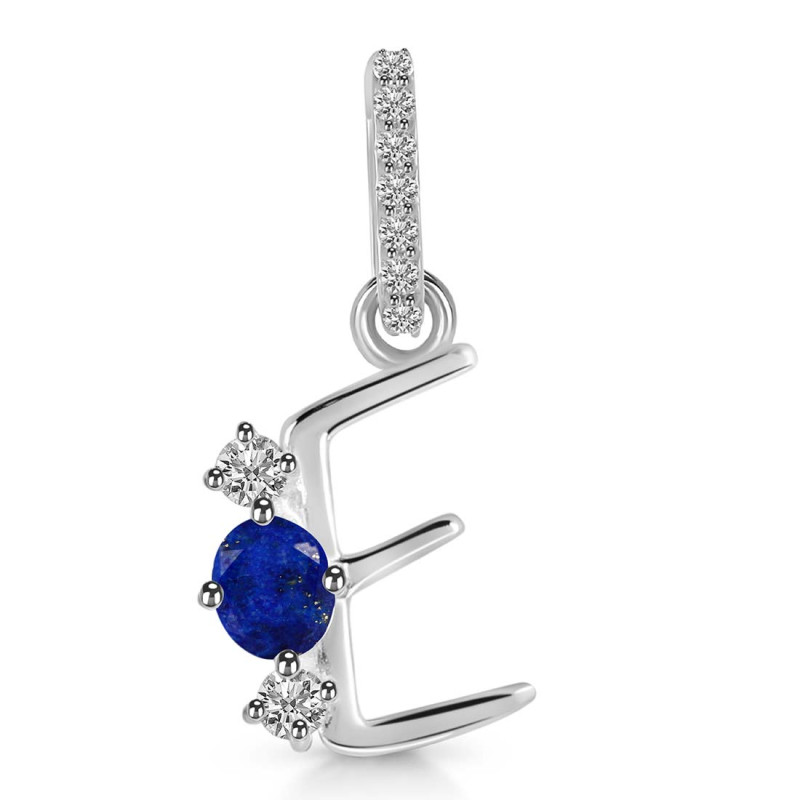 Lapis & White Topaz Alphabet E Pendant LLP-RDA-83.