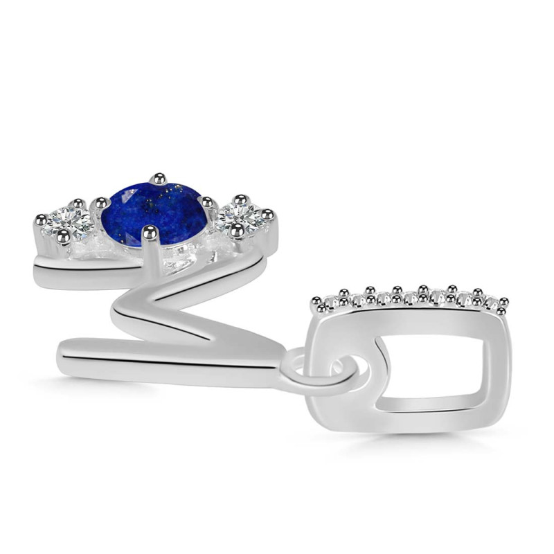 Lapis & White Topaz Alphabet M Pendant