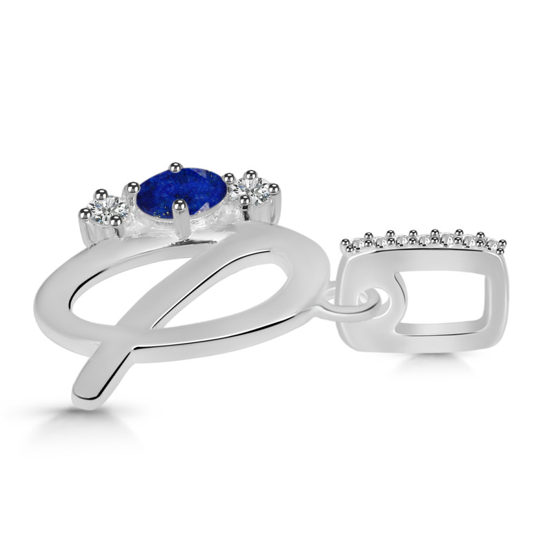 Lapis & White Topaz Alphabet Q Pendant