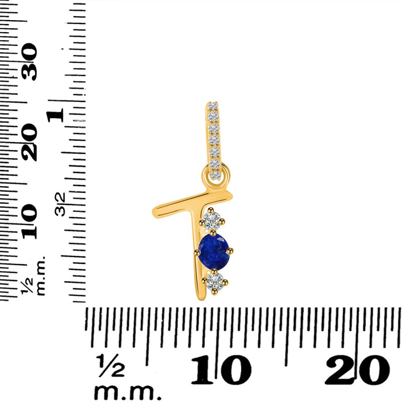 Lapis & White Topaz Alphabet T Pendant LLP-RDA-98.