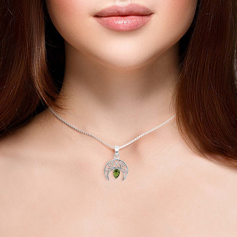 Moldavite Crescent Moon Pendant