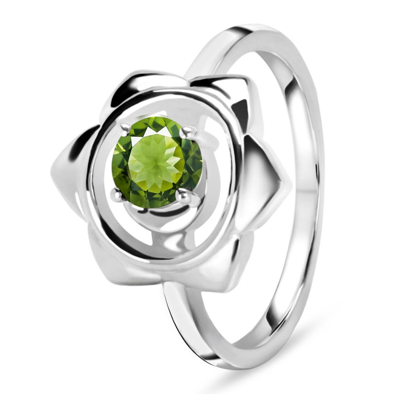 Moldavite Chakra & Crescent Moon Ring