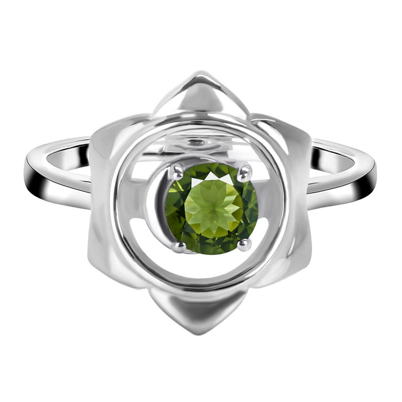 Moldavite Chakra & Crescent Moon Ring MLD-RDR-2140.