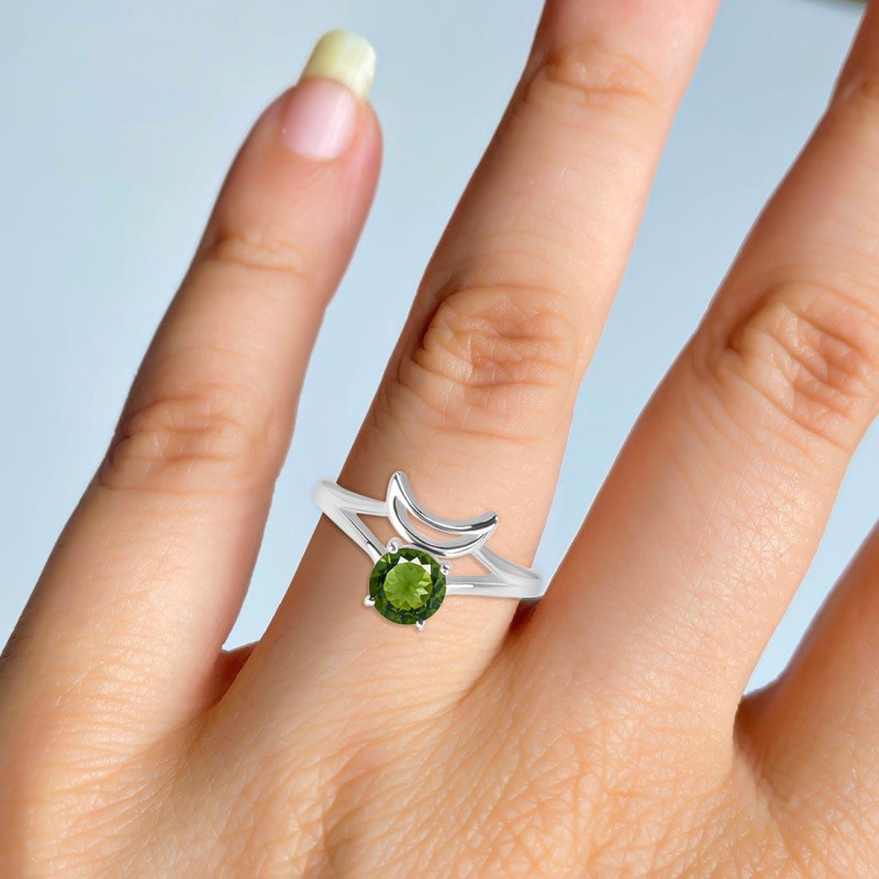 Moldavite Crescent Moon Ring MLD-RDR-2151.