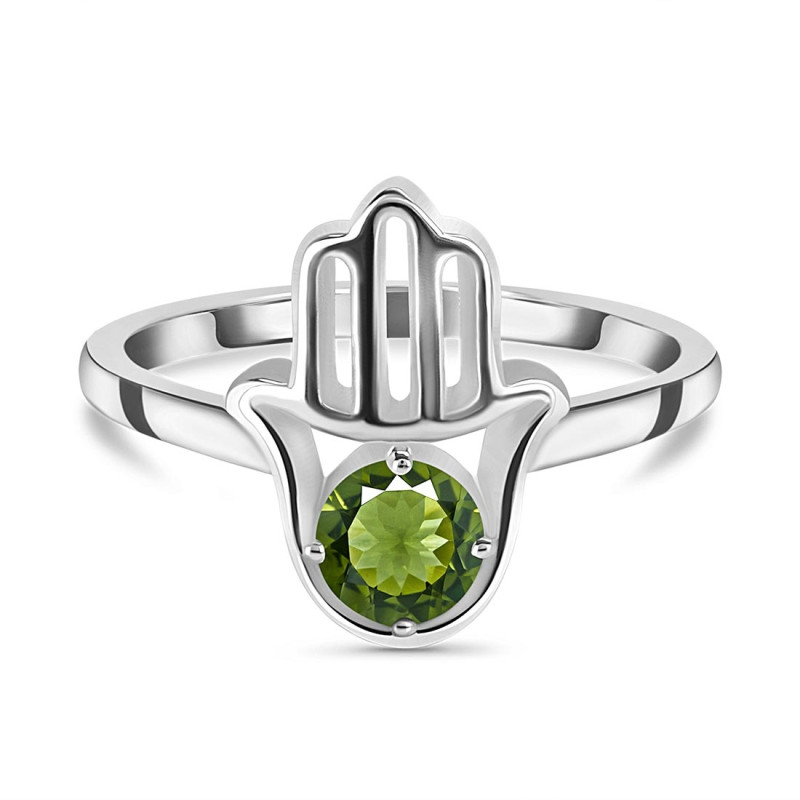 Moldavite Hamsa Hand Ring MLD-RDR-2163.