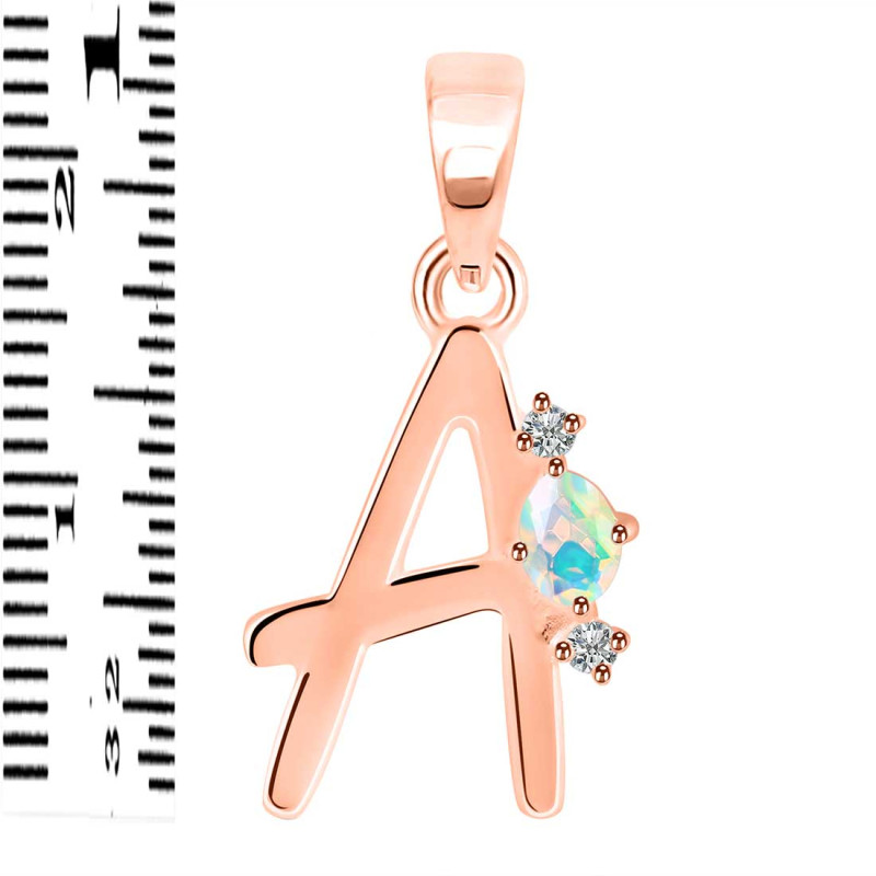 Opal & White Topaz Alphabet A Pendant OPL-RDA-1.