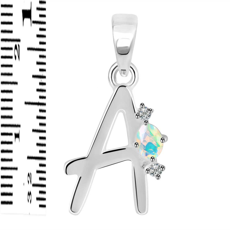 Opal & White Topaz Alphabet A Pendant OPL-RDA-1.