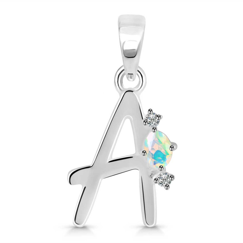 Opal & White Topaz Alphabet A Pendant OPL-RDA-1.