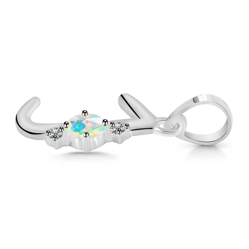 Opal & White Topaz Alphabet J Pendant