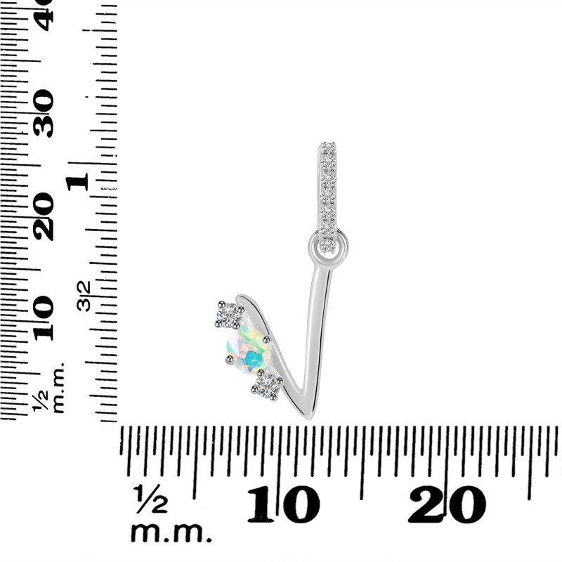 Opal & White Topaz Alphabet V Pendant OPL-RDA-100.