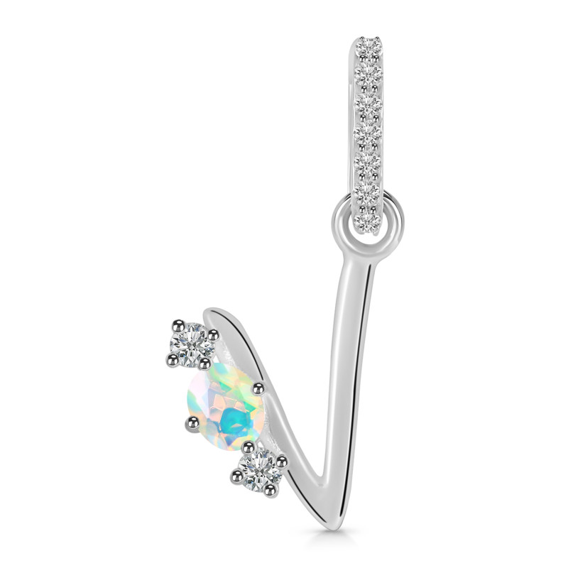 Opal & White Topaz Alphabet V Pendant OPL-RDA-100.