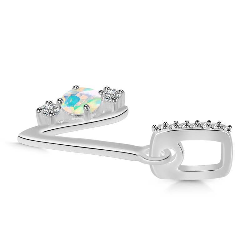 Opal & White Topaz Alphabet V Pendant