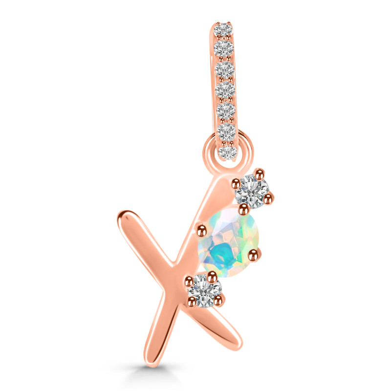 Opal & White Topaz Alphabet X Pendant OPL-RDA-102.
