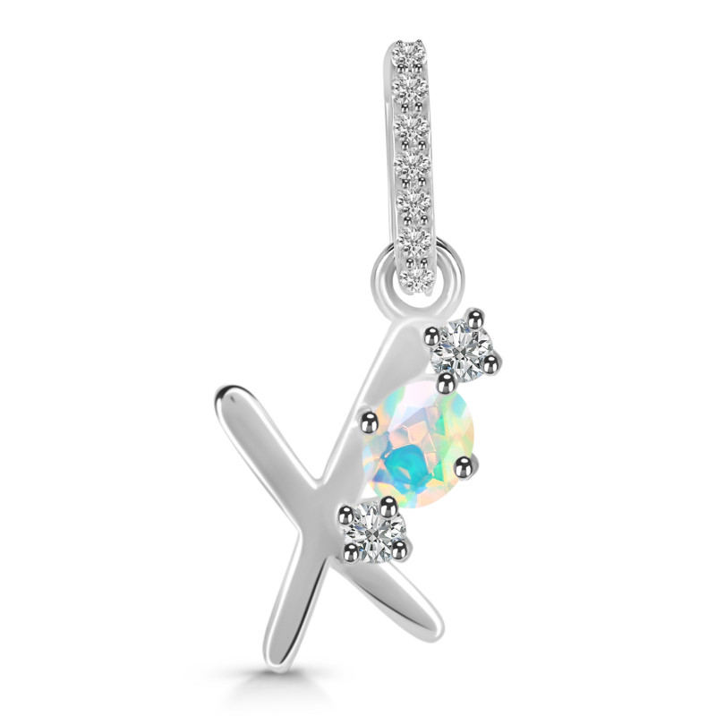 Opal & White Topaz Alphabet X Pendant OPL-RDA-102.