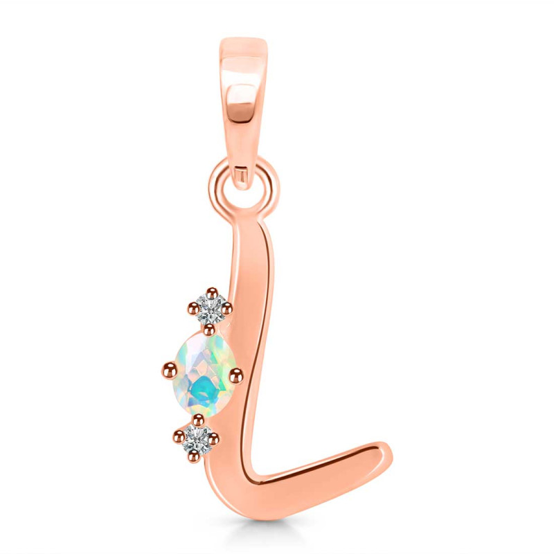 Opal & White Topaz Alphabet L Pendant OPL-RDA-12.