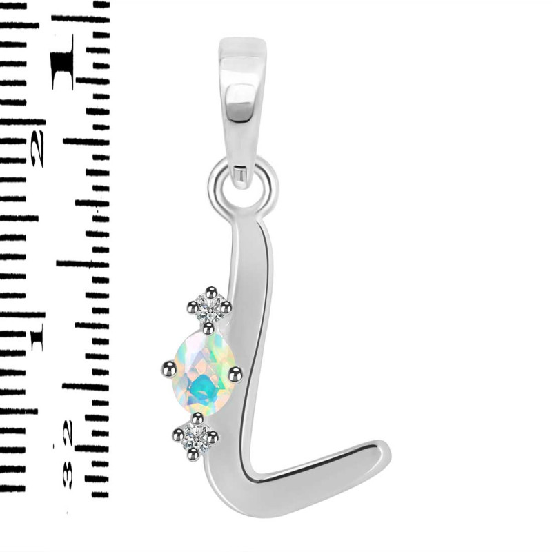 Opal & White Topaz Alphabet L Pendant OPL-RDA-12.