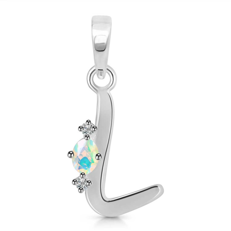 Opal & White Topaz Alphabet L Pendant OPL-RDA-12.