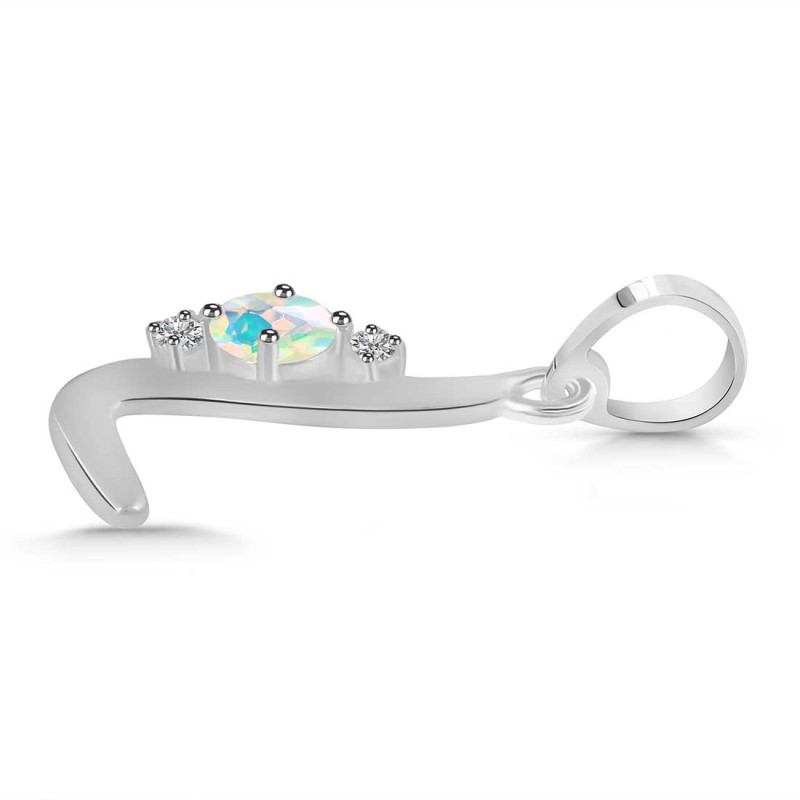 Opal & White Topaz Alphabet L Pendant