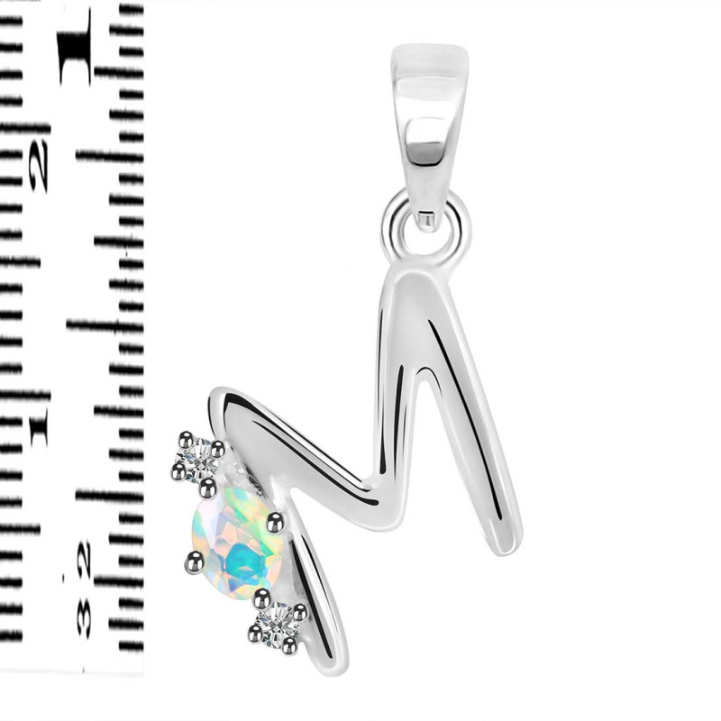 Opal & White Topaz Alphabet M Pendant OPL-RDA-13.