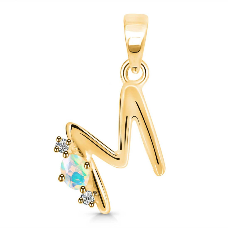 Opal & White Topaz Alphabet M Pendant OPL-RDA-13.