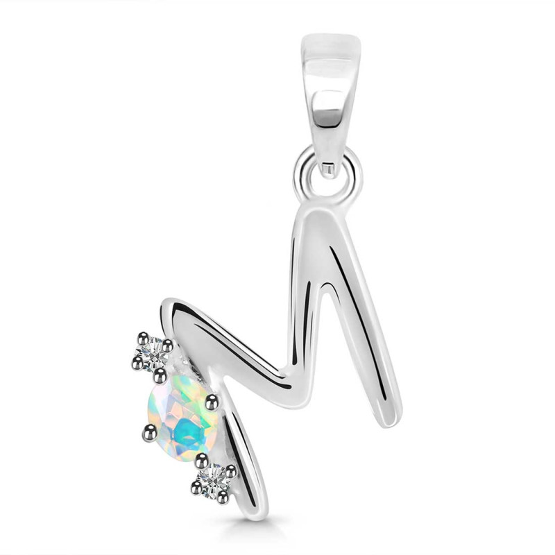 Opal & White Topaz Alphabet M Pendant OPL-RDA-13.