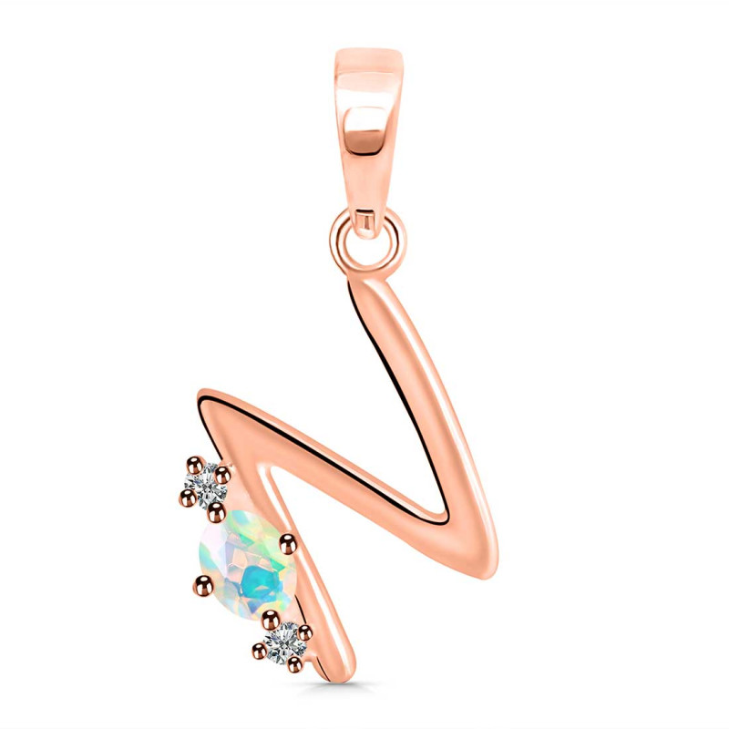 Opal & White Topaz Alphabet N Pendant OPL-RDA-14.