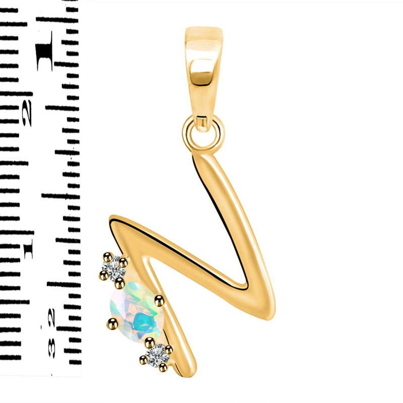 Opal & White Topaz Alphabet N Pendant OPL-RDA-14.
