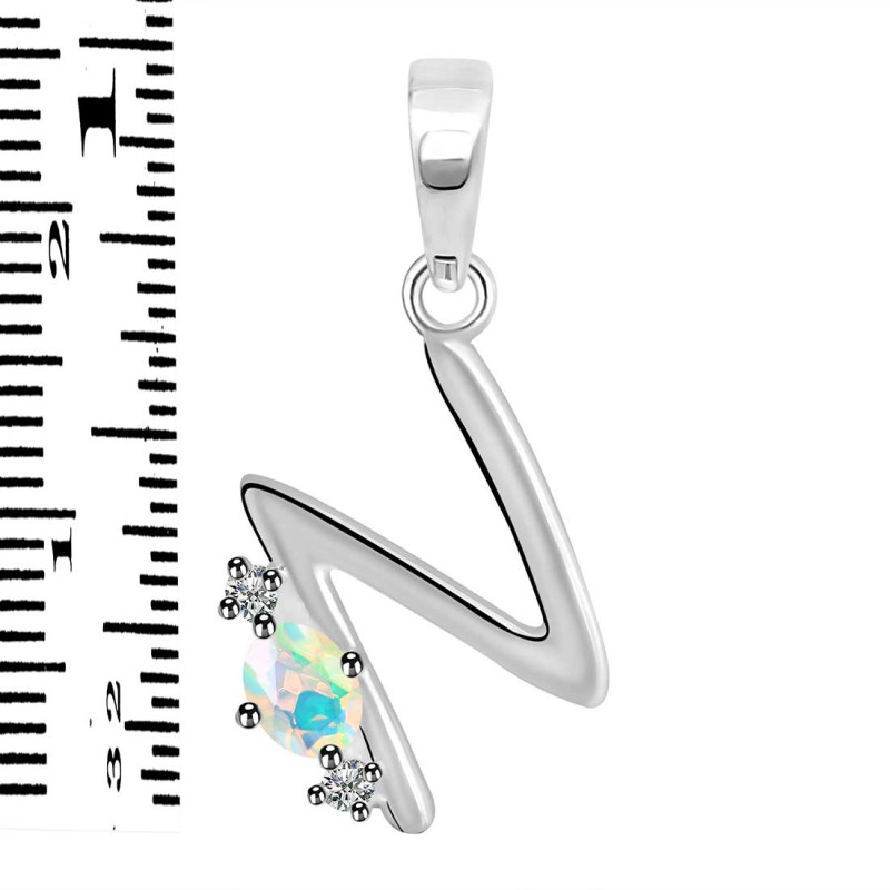 Opal & White Topaz Alphabet N Pendant OPL-RDA-14.