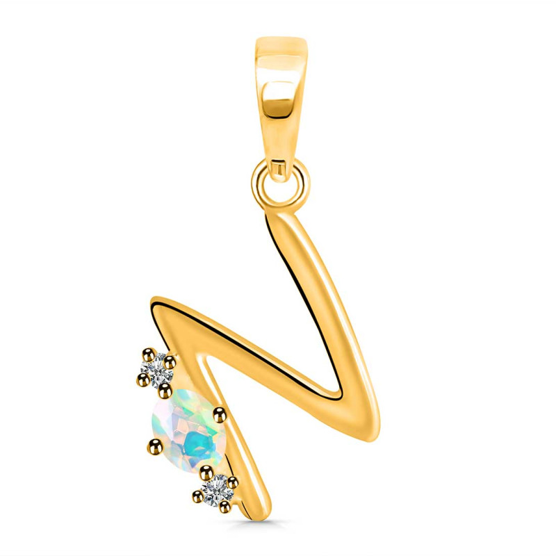 Opal & White Topaz Alphabet N Pendant OPL-RDA-14.