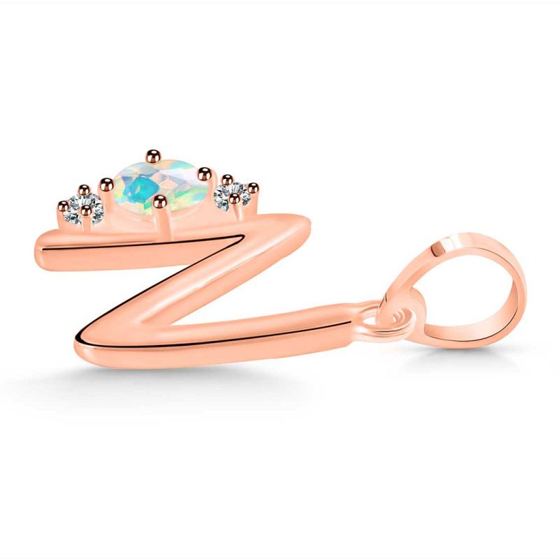 Opal & White Topaz Alphabet N Pendant OPL-RDA-14.
