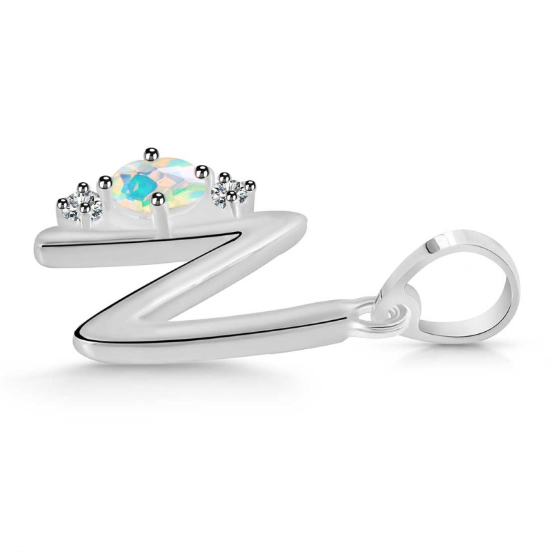 Opal & White Topaz Alphabet N Pendant