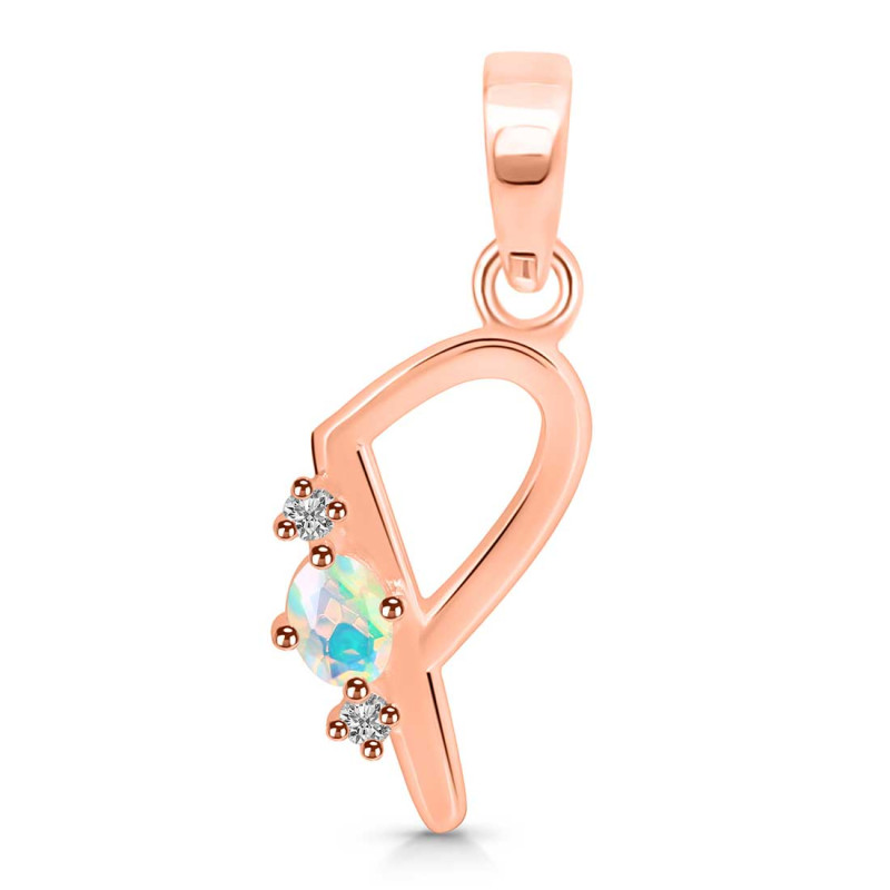 Opal & White Topaz Alphabet P Pendant OPL-RDA-16.