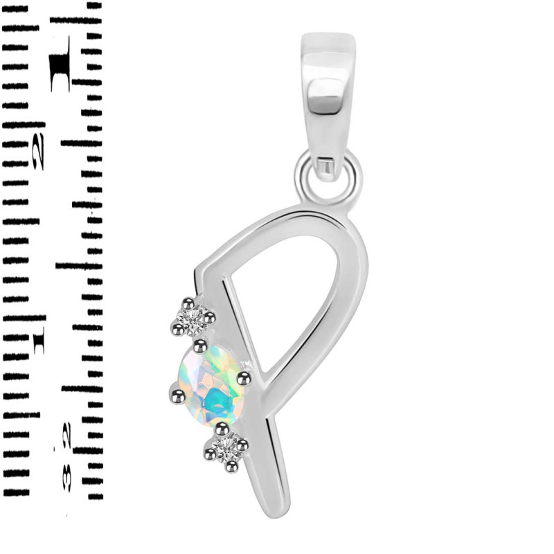 Opal & White Topaz Alphabet P Pendant OPL-RDA-16.