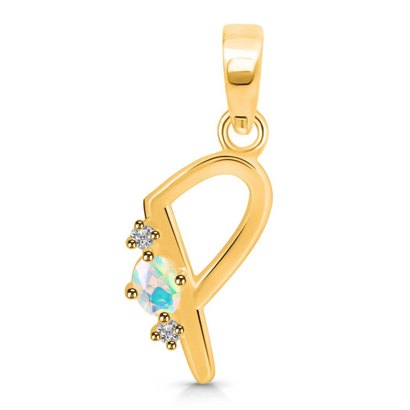 Opal & White Topaz Alphabet P Pendant OPL-RDA-16.