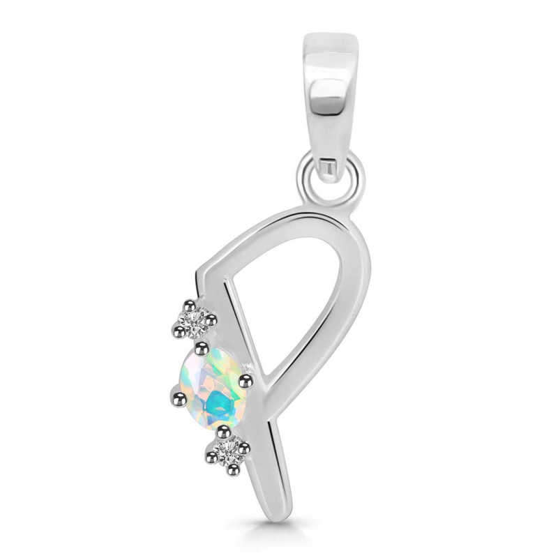 Opal & White Topaz Alphabet P Pendant OPL-RDA-16.