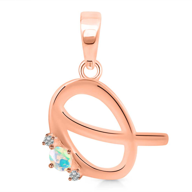 Opal & White Topaz Alphabet Q Pendant OPL-RDA-17.